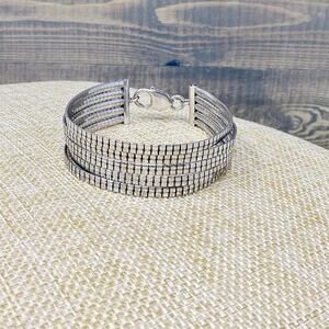 Vintage Italy PR Export 925.Sterling Silver Omega Multi Strand Bracelet 7.25"